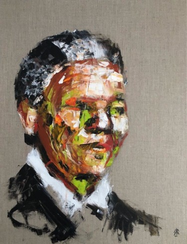 「Nelson Mandela.」というタイトルの絵画 Jérôme Royerによって, オリジナルのアートワーク, アクリル ウッドストレッチャーフレームにマウント