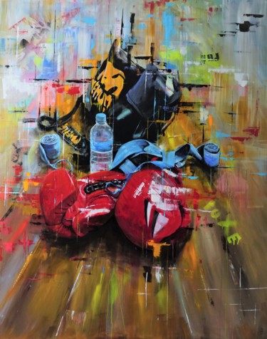 Картина под названием "boxe 4" - Jérôme Royer, Подлинное произведение искусства, Акрил Установлен на Деревянная рама для нос…