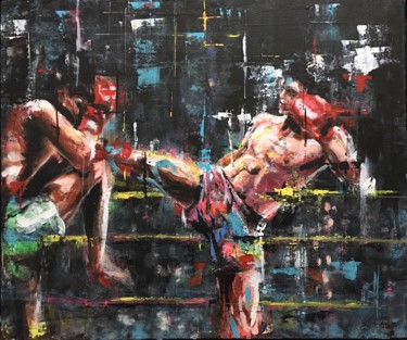 Painting titled "Boxe thai" by Jérôme Royer, Original Artwork, Acrylic Mounted on Wood Stretcher frame