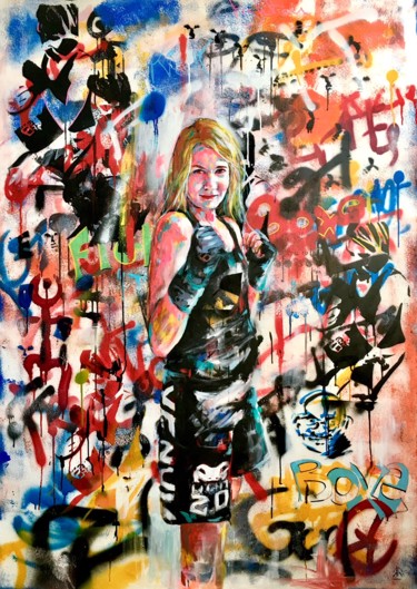 Картина под названием "la boxeuse" - Jérôme Royer, Подлинное произведение искусства, Акрил Установлен на Деревянная рама для…