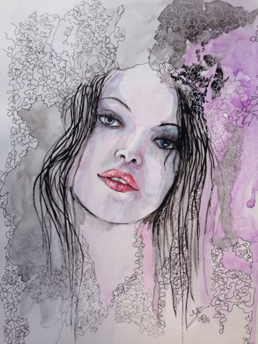 Painting titled "Beauty" by Jérôme Royer, Original Artwork, Watercolor