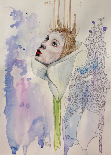 Painting titled "lys.jpg" by Jérôme Royer, Original Artwork, Watercolor