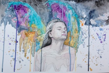Painting titled "fairy" by Jérôme Royer, Original Artwork, Watercolor