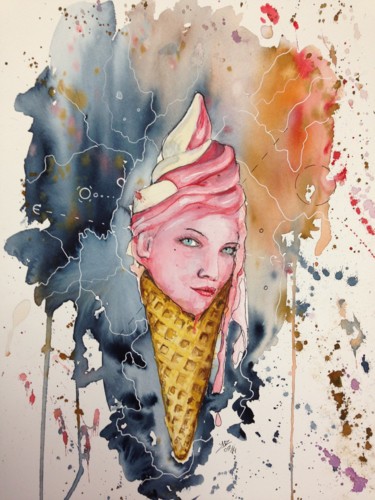 Ζωγραφική με τίτλο "ice-cream" από Jérôme Royer, Αυθεντικά έργα τέχνης, Ακουαρέλα