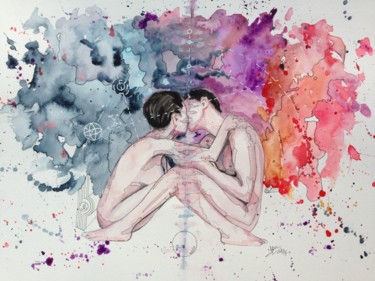 Painting titled "fusion" by Jérôme Royer, Original Artwork, Watercolor