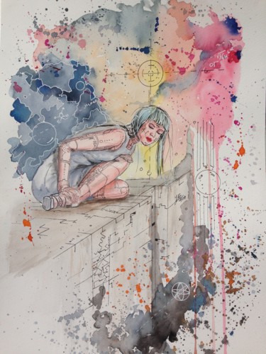 Painting titled "end of world." by Jérôme Royer, Original Artwork, Watercolor