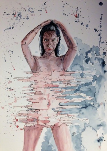 Malerei mit dem Titel "matrix-2" von Jérôme Royer, Original-Kunstwerk, Aquarell