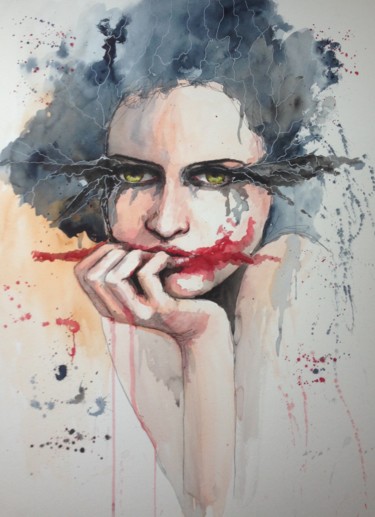 Pittura intitolato "ugly make-up 5." da Jérôme Royer, Opera d'arte originale, Inchiostro