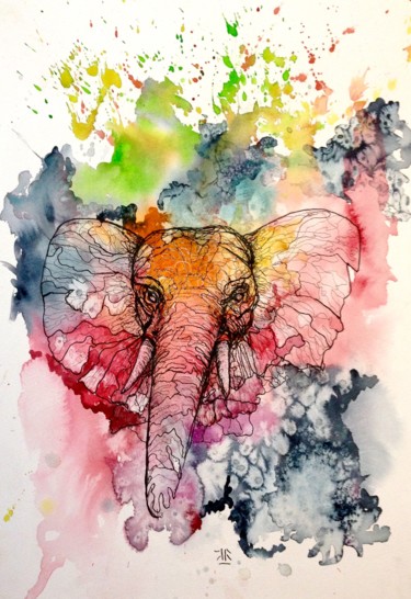 绘画 标题为“Elephant” 由Jérôme Royer, 原创艺术品, 墨