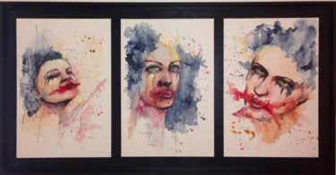 Painting titled "ugly make up" by Jérôme Royer, Original Artwork, Watercolor Mounted on Aluminium