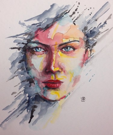 Painting titled "regard percant" by Jérôme Royer, Original Artwork, Watercolor