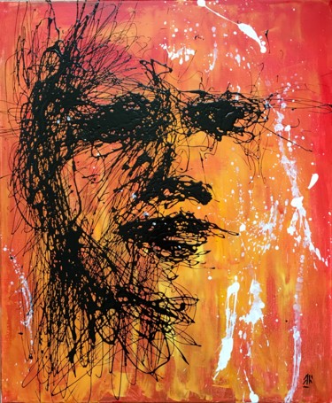 Painting titled "Orange dripping" by Jérôme Royer, Original Artwork, Acrylic Mounted on Wood Stretcher frame