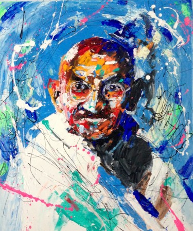 Painting titled "Gandhi" by Jérôme Royer, Original Artwork, Acrylic