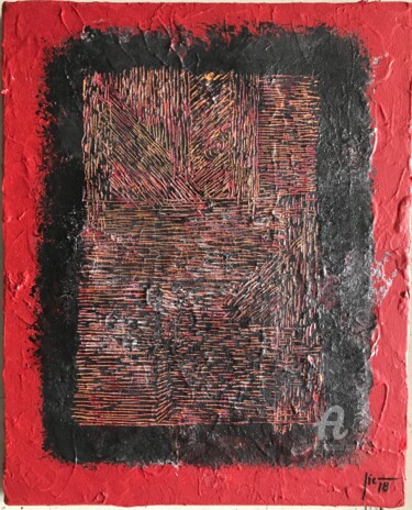 Painting titled "Sgraffito in Red &…" by Jérôme Schreiber, Original Artwork, Acrylic