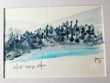 Malerei mit dem Titel "Etude paysage de Mo…" von Jérôme Schreiber, Original-Kunstwerk, Aquarell