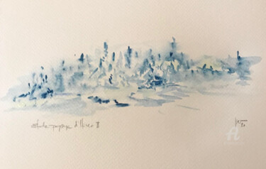 Painting titled "Paysage hivernal" by Jérôme Schreiber, Original Artwork, Watercolor