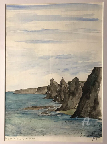 Painting titled "Les falaises de Dun…" by Jérôme Schreiber, Original Artwork, Watercolor