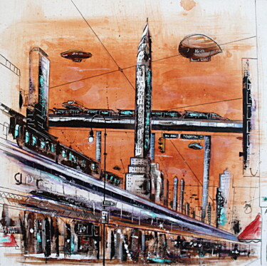 Painting titled "Empire state street" by Jerome Brillat, Original Artwork, Acrylic Mounted on Wood Stretcher frame