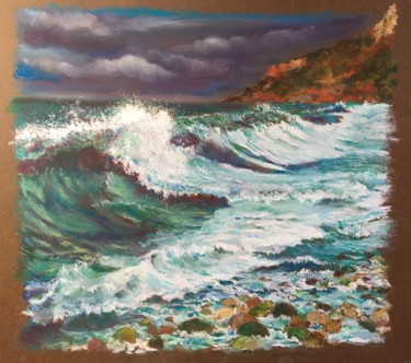 Painting titled "Le Cap de la Hève s…" by Jérôme Cambra, Original Artwork, Pastel Mounted on Cardboard