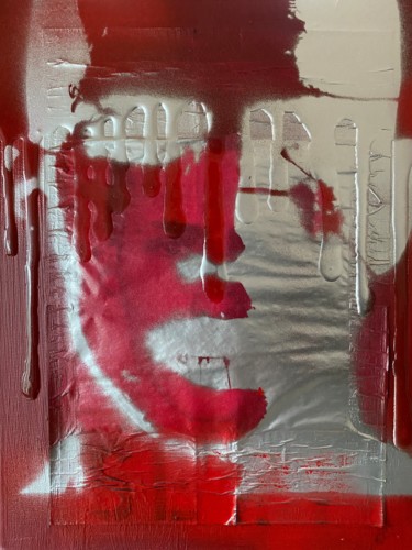 Collagen mit dem Titel "Augusta Grafitti Red" von Jerome Cholet, Original-Kunstwerk, Collagen