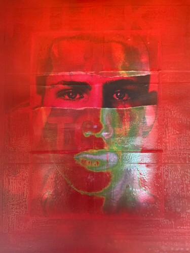Collagen mit dem Titel "Augusta Zorro Red-G…" von Jerome Cholet, Original-Kunstwerk, Sprühfarbe