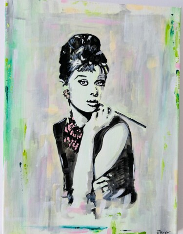 Painting titled "Audrey" by Jerónimo Diaz, Original Artwork, Acrylic Mounted on Wood Stretcher frame