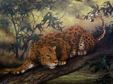 Painting titled "Jungle Cat" by Jerry Sauls, Original Artwork, Oil