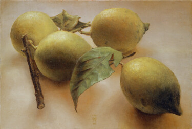 Schilderij getiteld "Four Lemon Poem" door Gustavo Palumbo (Jervé), Origineel Kunstwerk, Olie