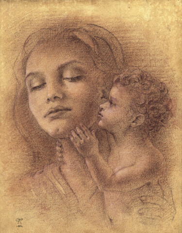 Drawing titled "Maternità 1998" by Gustavo Palumbo (Jervé), Original Artwork, Pastel