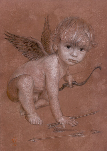 Drawing titled "Cupido in cerca di…" by Gustavo Palumbo (Jervé), Original Artwork, Pastel