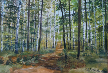 Peinture intitulée "Alejka brzozowa" par Jerzy Kosinski, Œuvre d'art originale, Huile Monté sur Châssis en bois
