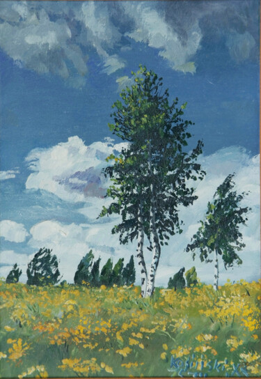 Peinture intitulée "Samotne brzozy - mi…" par Jerzy Kosinski, Œuvre d'art originale, Huile Monté sur Châssis en bois