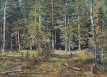 Painting titled "Las - kopia obrazu…" by Jerzy Kosinski, Original Artwork, Oil