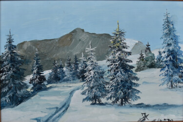 Malarstwo zatytułowany „Zima w Górach - min…” autorstwa Jerzy Kosinski, Oryginalna praca, Olej Zamontowany na Drewniana rama…