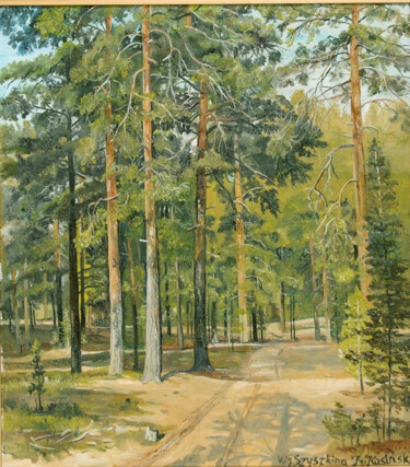 Pintura intitulada "Droga w lesie" por Jerzy Kosinski, Obras de arte originais, Óleo Montado em Armação em madeira