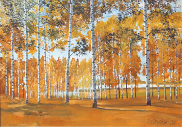 Malarstwo zatytułowany „Jesienny lasek” autorstwa Jerzy Kosinski, Oryginalna praca, Olej Zamontowany na Drewniana rama noszy