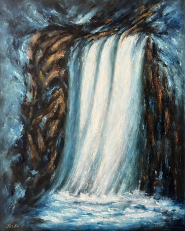 Peinture intitulée "Dreamy waterfall #2" par Jesline Er, Œuvre d'art originale, Huile