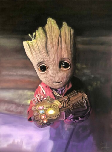 Drawing titled "Baby Groot" by Jess.C.Art, Original Artwork, Pastel