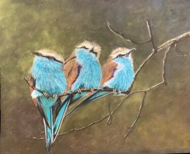 Dessin intitulée "Trois oiseaux sur u…" par Jess.C.Art, Œuvre d'art originale, Crayon