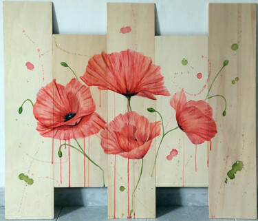 Painting titled "Poppies of water" by Jessica Altera, Original Artwork, Watercolor