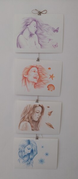 Malerei mit dem Titel "Four seasons" von Jessica Altera, Original-Kunstwerk, Conté-Buntstifte