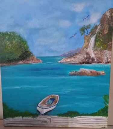 Painting titled "Les calanques" by Jessica Aubry, Original Artwork, Acrylic Mounted on Wood Stretcher frame