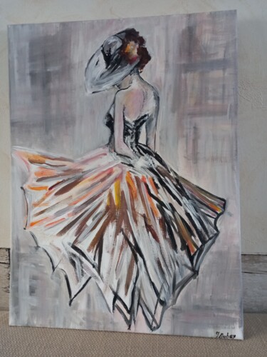 Malarstwo zatytułowany „Femme à la capeline” autorstwa Jessica Aubry, Oryginalna praca, Akryl Zamontowany na Drewniana rama…