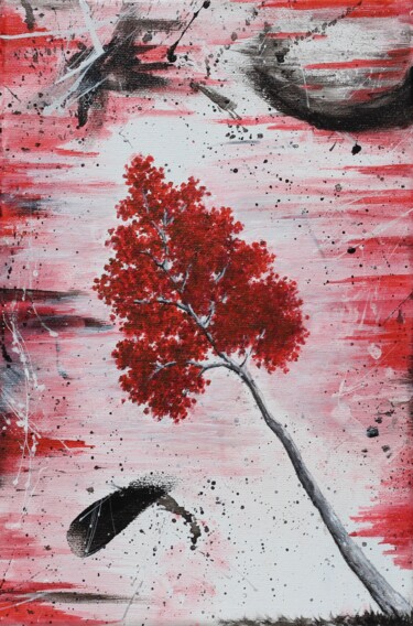 Painting titled "Il rosso incontra i…" by Jessica Battaglia, Original Artwork, Acrylic Mounted on Wood Stretcher frame