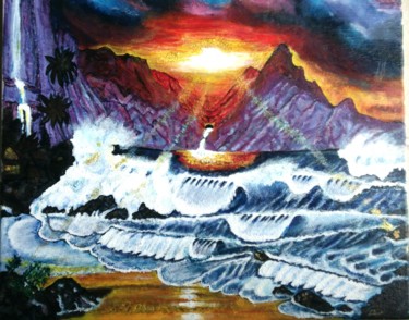 Peinture intitulée "Entre terre et mer" par Ayan, Œuvre d'art originale, Huile