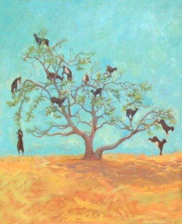Painting titled "Goat Tree" by Jessica Dunn, Original Artwork, Oil