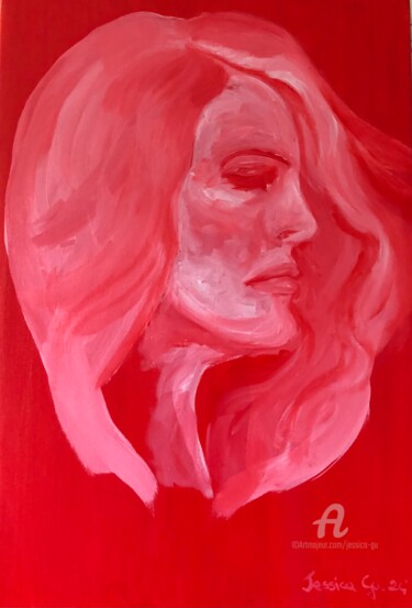 Painting titled "Profondo rosso" by Jessica Gu, Original Artwork, Acrylic Mounted on Wood Stretcher frame