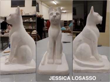 Sculpture titled "cat , gatto in gesso" by Jessica Losasso, Original Artwork