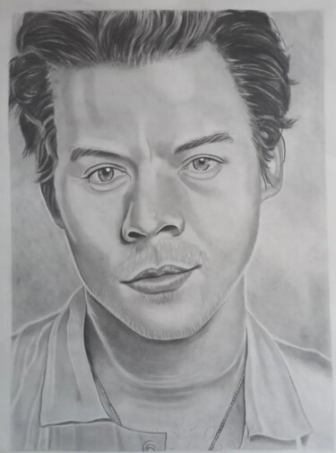 Dibujo titulada "Drawing Harry Styles" por Jessie De Hond, Obra de arte original, Carbón