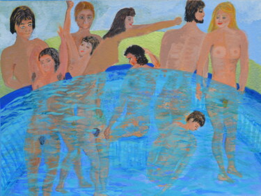 Painting titled "The Hot Tub" by Jessie Moerk Nee Hogg, Original Artwork